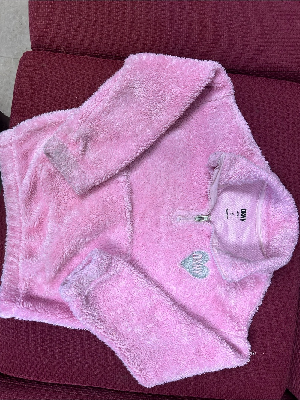 DKNY Girls Pink Plush Half-Zip Pullover Hoodie